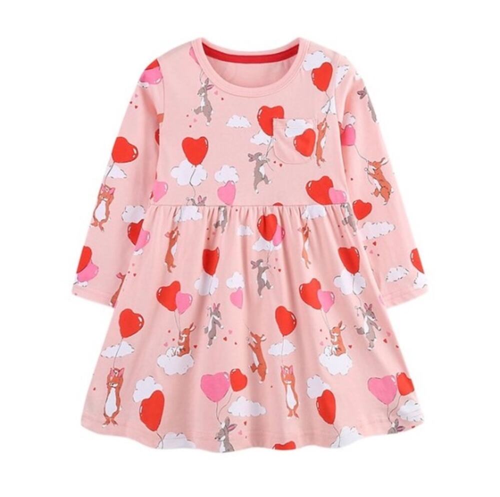 Mini Boden Long Sleeve Jersey Dress in Rabbit Clouds Heart 8-9 Years